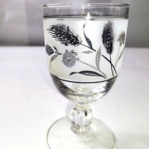 Vintage Libbey Silver Wheat & Thistle Frosted Goblet Glass 8 oz Discoloration